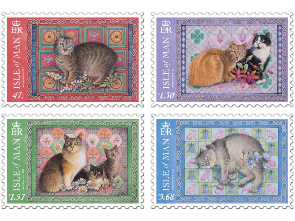 manx cat paintings on stamps