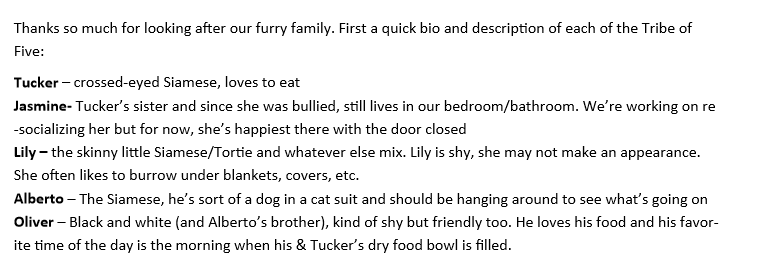cat sitter bio